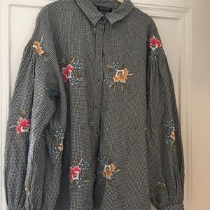 Topshop Embroidered Gingham Button Down